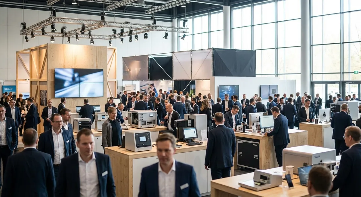 Salon professionnel avec stands d'exposition